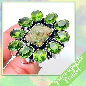 Green Peridot & Apatite Statement Ring in Silver-Tone